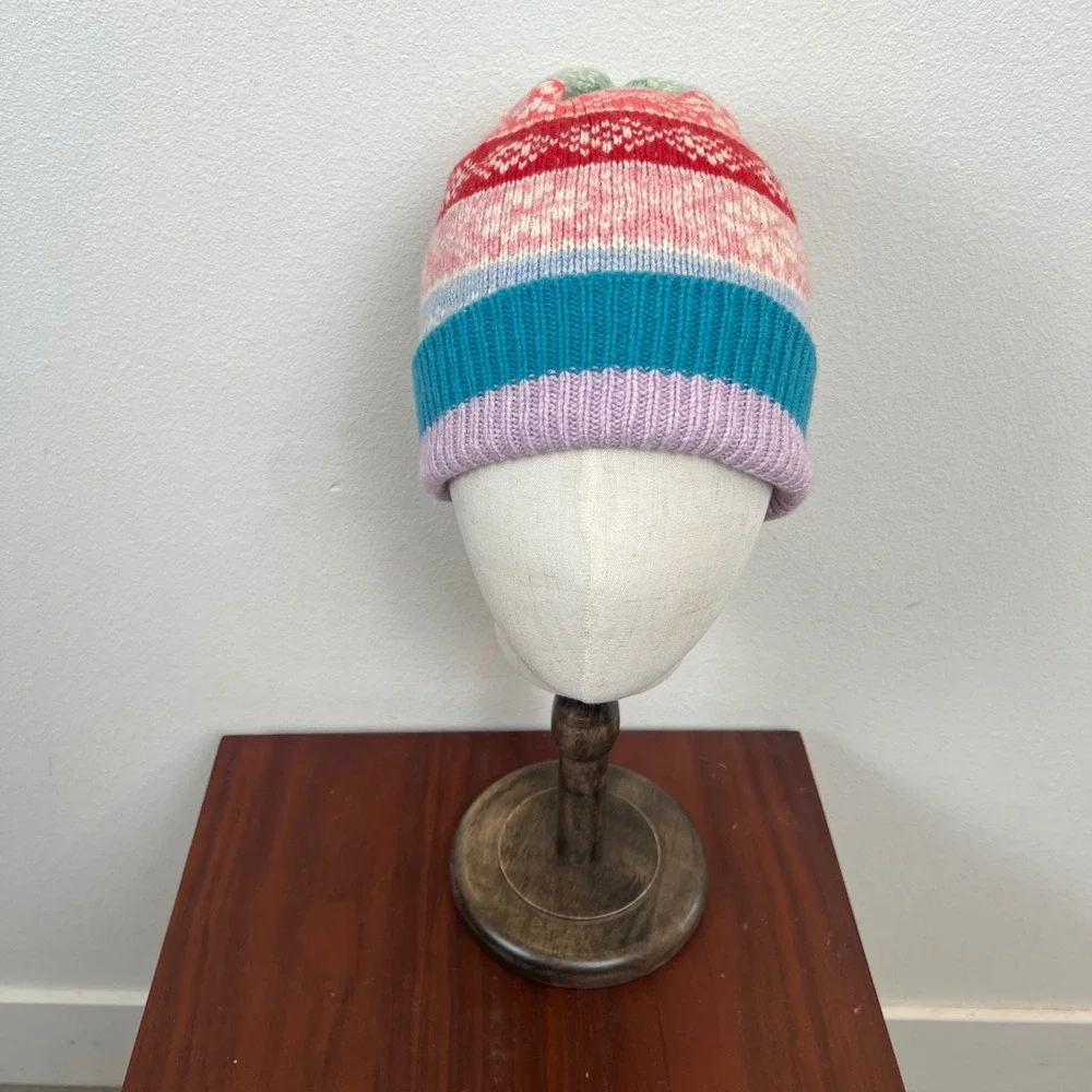 Gap Crazy Fairisle Multi Stripe Lambswool Blend Beanie Hat 141586-00 Multicolor